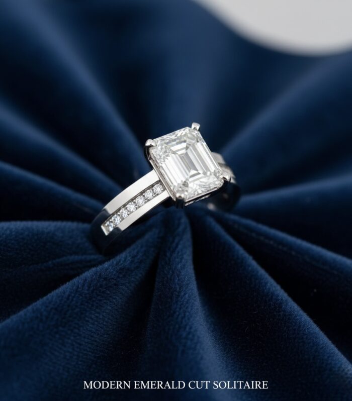 Emerald cut solitaire ring