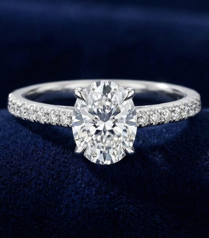 Oval Diamond Ring with Pave Band