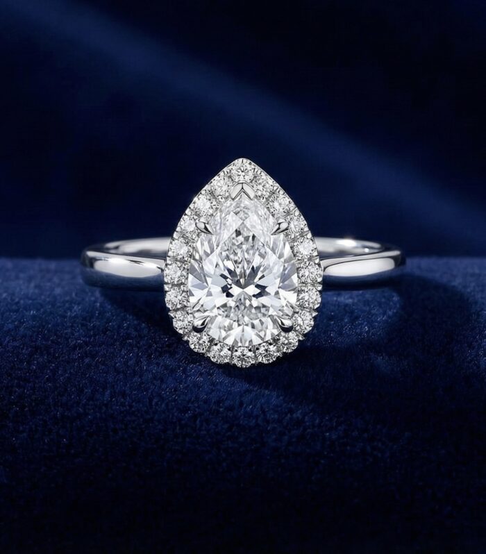 Pear-Shaped Halo Diamond Ring