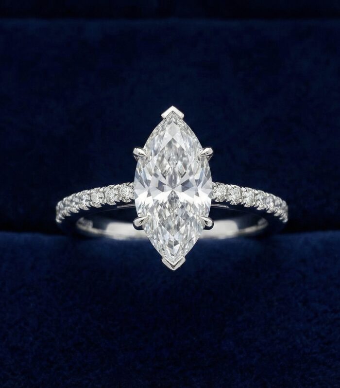 Marquise Cut Diamond Ring with Pave Band