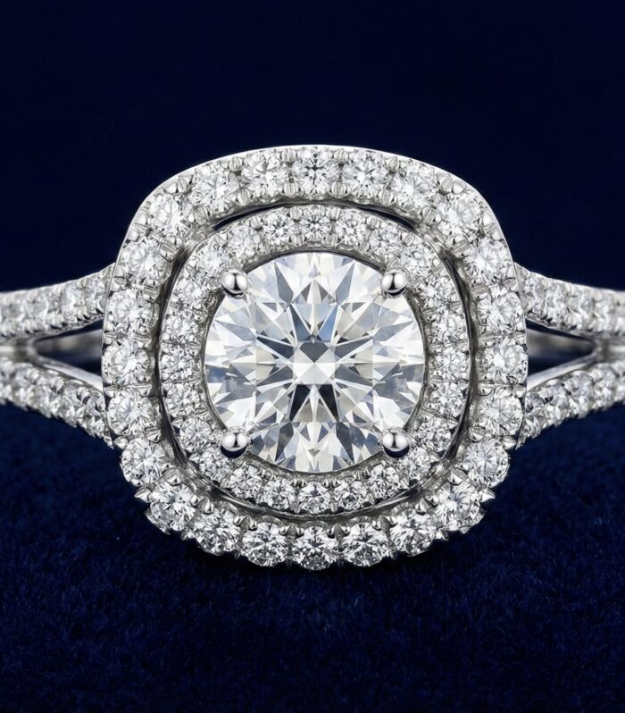 Halo Round & Cushion Diamond Ring