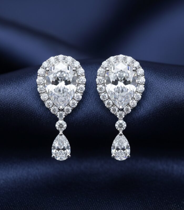Pear-Drop Halo Earrings