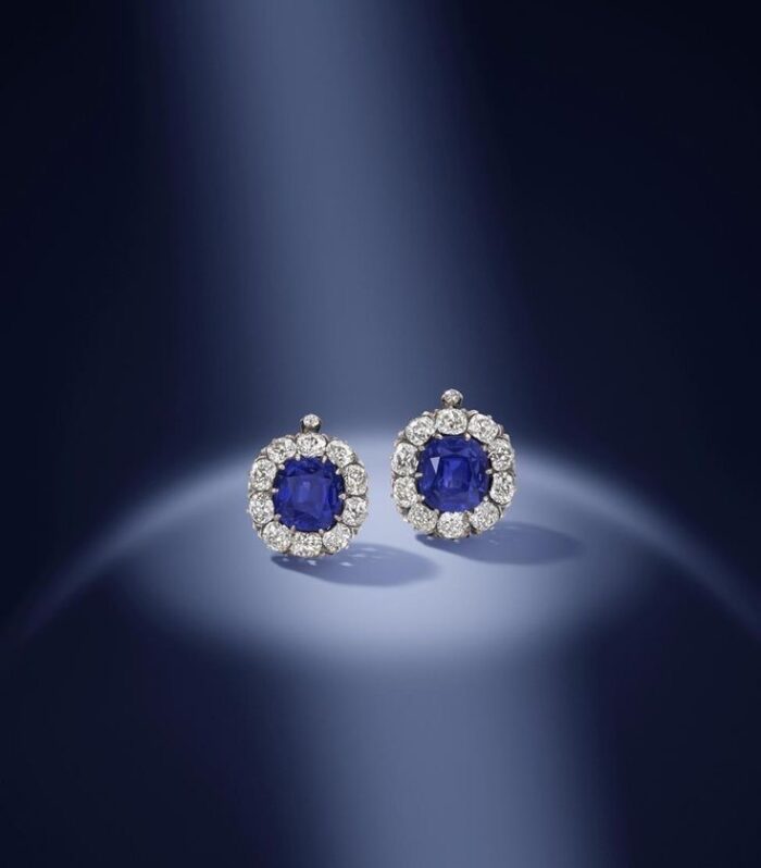 Sapphire and Diamond Cluster Earrings