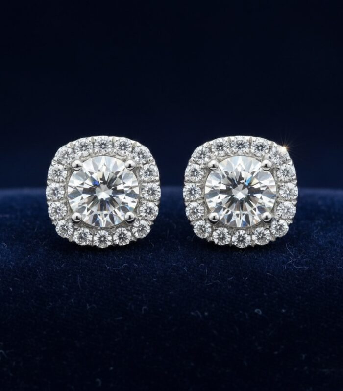The Radiant Halo Cushion Studs