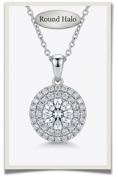 Round halo necklace