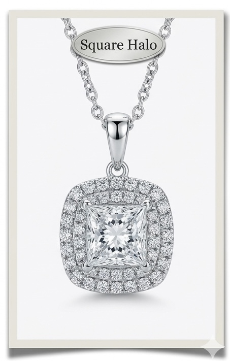Square halo necklace